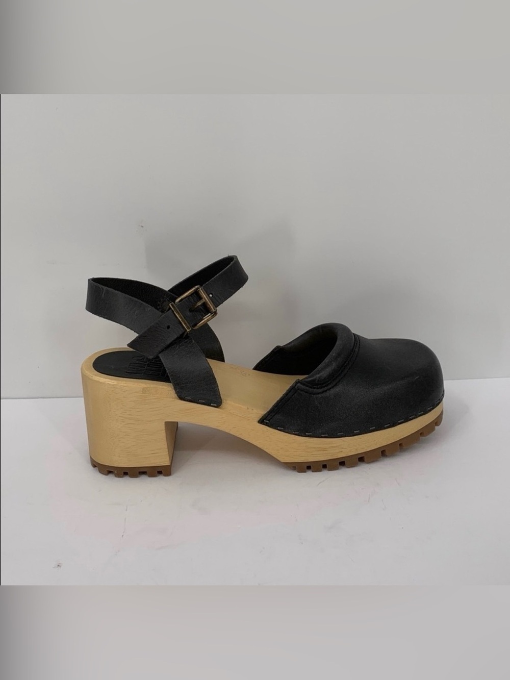 MIA Kaolin clog platform wood black chunky nubuck leather shoe lug sole new 10